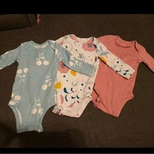 Long-Sleeve Baby One-Piece Bodysuit Set - Blue, Floral, Pink